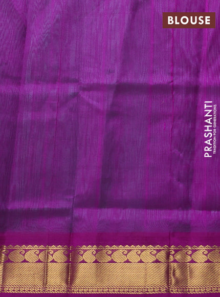 Silk cotton saree teal green shade and purple with rudhraksha zari woven buttas and zari woven korvai border