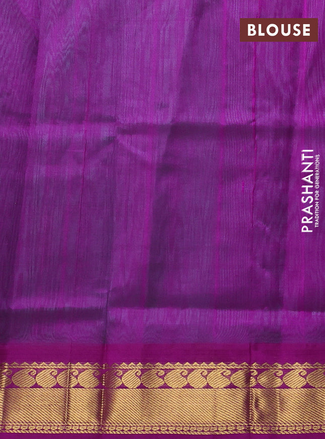 Silk cotton saree teal green shade and purple with rudhraksha zari woven buttas and zari woven korvai border