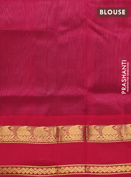 Silk cotton saree grey and reddish pink with plain body and rettapet zari woven korvai border
