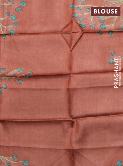 Tussar hand painted blouse piece rust shade with kalamkari prints