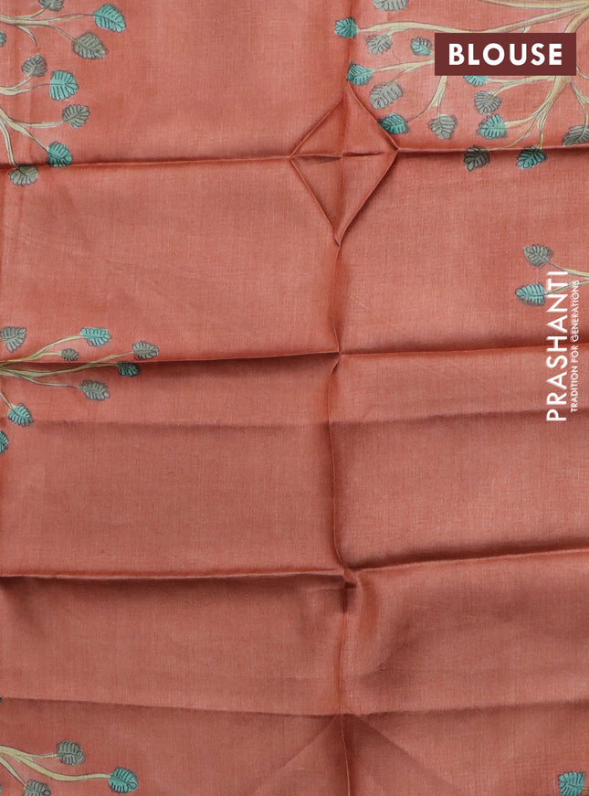 Tussar hand painted blouse piece rust shade with kalamkari prints