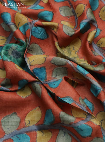 Tussar hand painted blouse piece orange with kalamkari prints