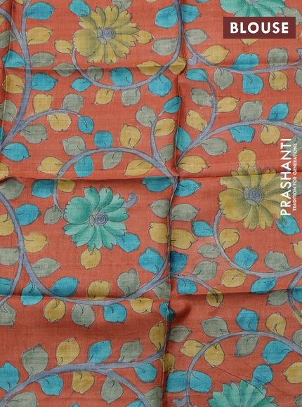 Tussar hand painted blouse piece orange with kalamkari prints