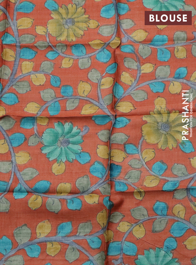 Tussar hand painted blouse piece orange with kalamkari prints