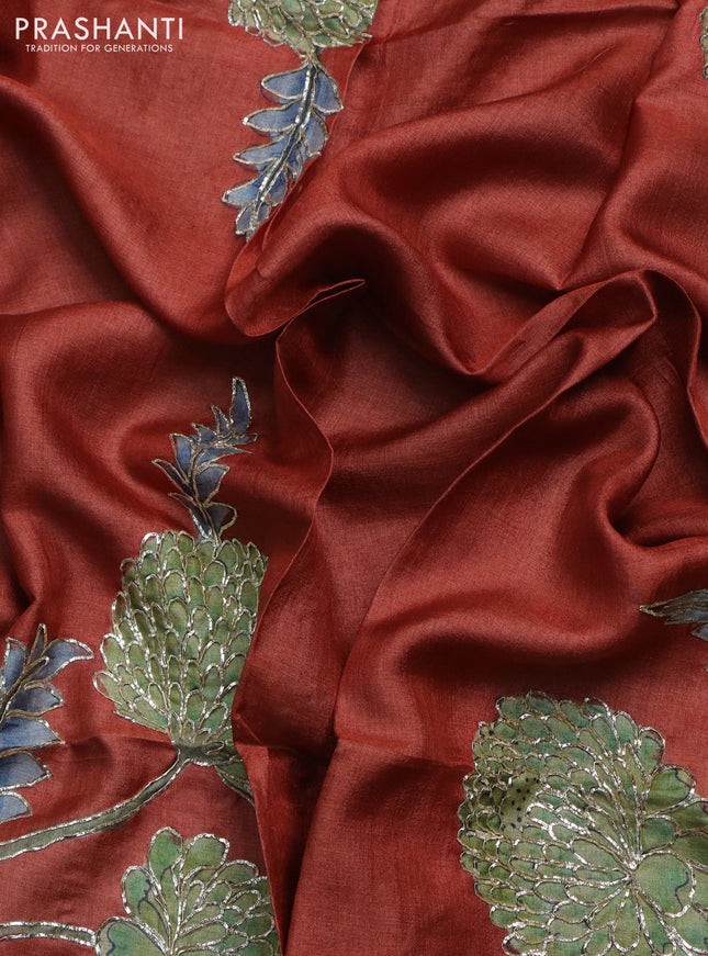 Tussar hand painted blouse piece rustic orange with allover kalamkari prints & pita work