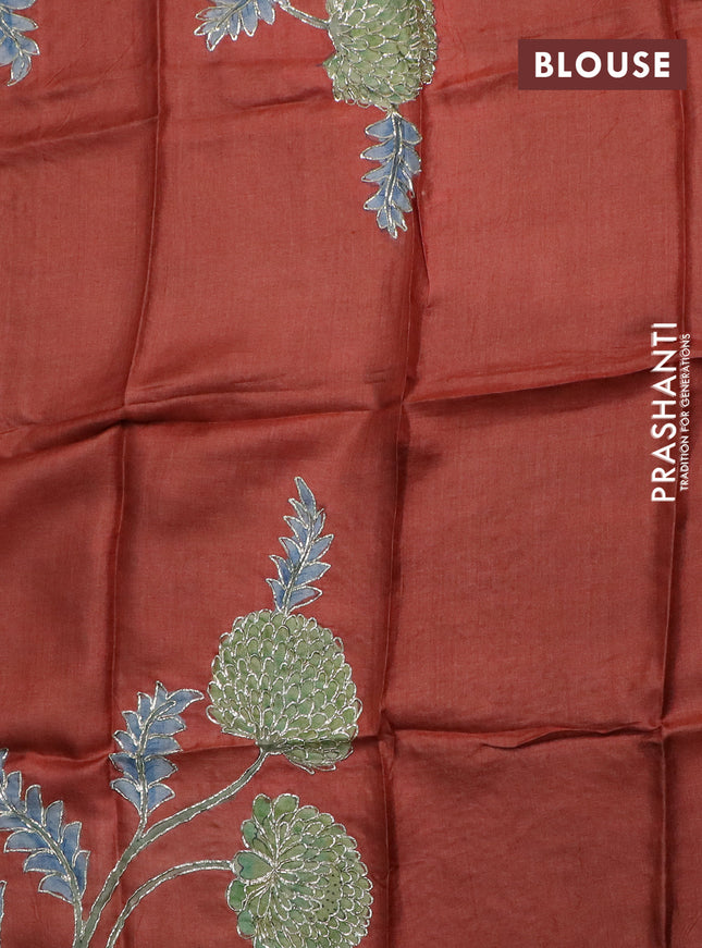 Tussar hand painted blouse piece rustic orange with allover kalamkari prints & pita work