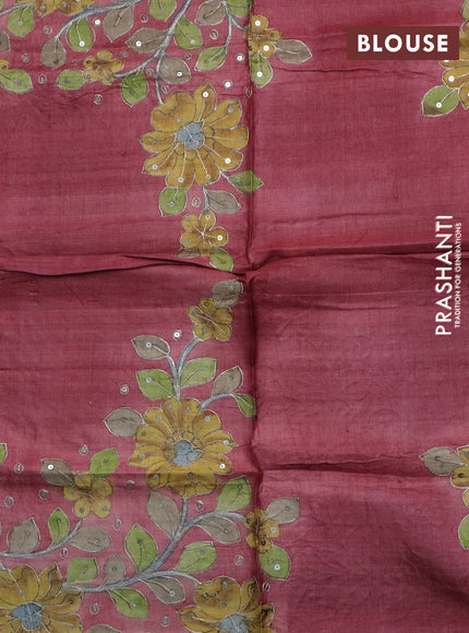 Tussar hand painted blouse piece maroon with allover kalamkari prints & sequin work