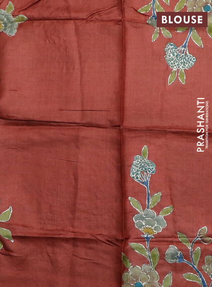 Tussar hand painted blouse piece orange with allover kalamkari prints & pita work