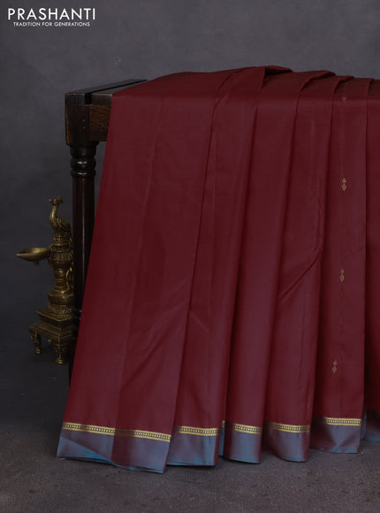 Pure kanchipuram silk saree maroon and dual shade of peacock blue with zari woven buttas and zari woven simple border
