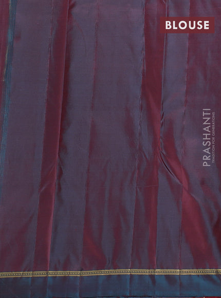 Pure kanchipuram silk saree maroon and dual shade of peacock blue with zari woven buttas and zari woven simple border
