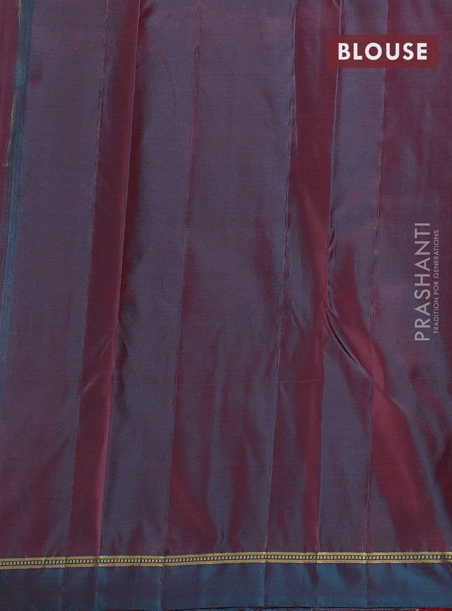 Pure kanchipuram silk saree maroon and dual shade of peacock blue with zari woven buttas and zari woven simple border