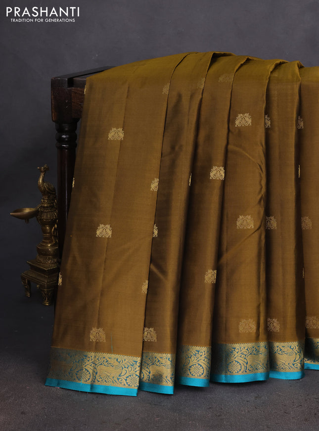 Pure kanchipuram silk saree sap green and teal green with zari woven buttas and rich zari woven border