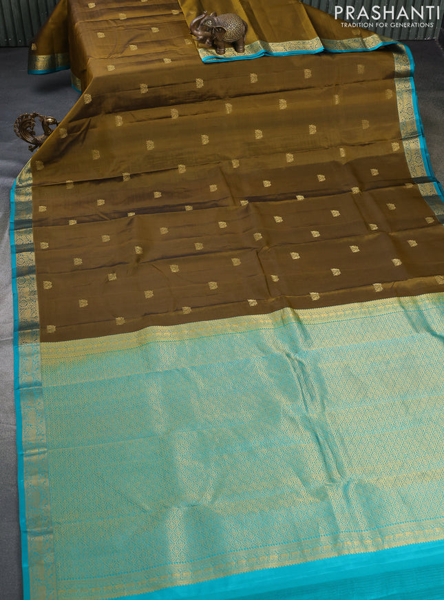 Pure kanchipuram silk saree sap green and teal green with zari woven buttas and rich zari woven border