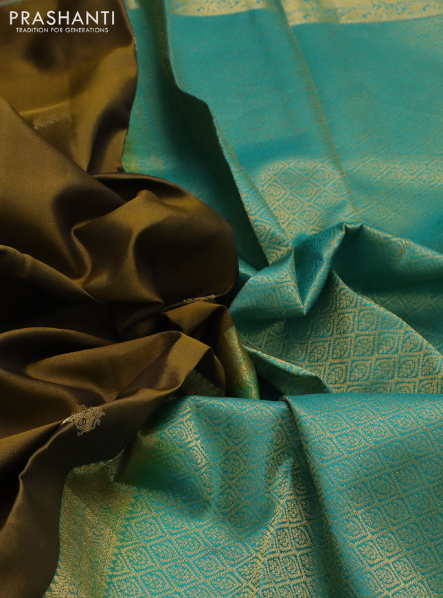 Pure kanchipuram silk saree sap green and teal green with zari woven buttas and rich zari woven border