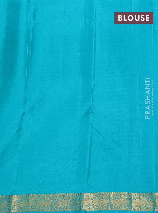 Pure kanchipuram silk saree sap green and teal green with zari woven buttas and rich zari woven border