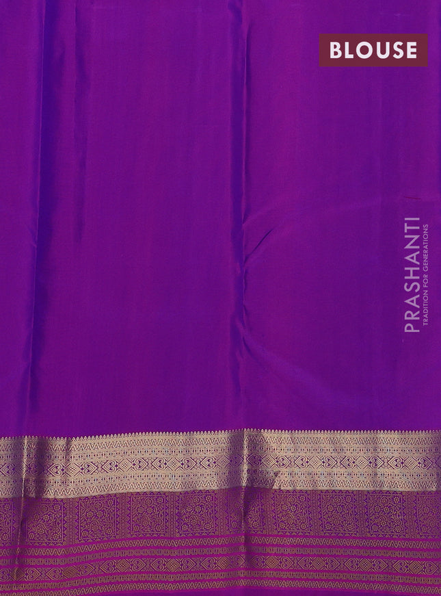 Pure kanchipuram silk saree dual shade of blue and purple with zari woven buttas and rich zari woven border
