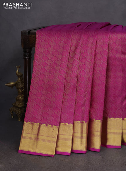 Pure kanchipuram silk saree magenta pink with allover self emboss & zari weaves and rich zari woven border