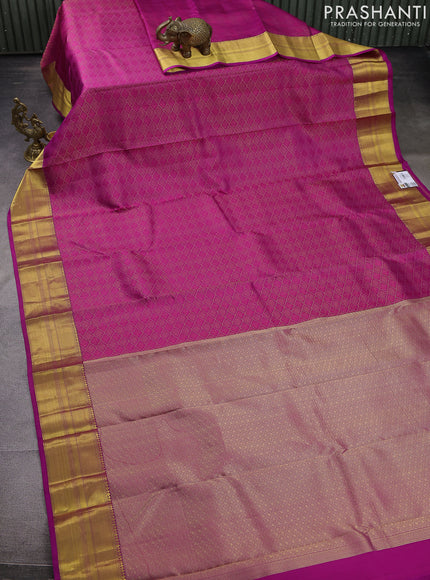 Pure kanchipuram silk saree magenta pink with allover self emboss & zari weaves and rich zari woven border