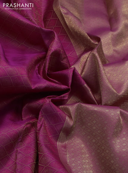 Pure kanchipuram silk saree magenta pink with allover self emboss & zari weaves and rich zari woven border