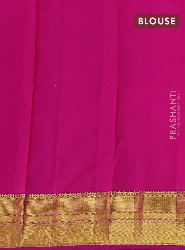 Pure kanchipuram silk saree magenta pink with allover self emboss & zari weaves and rich zari woven border