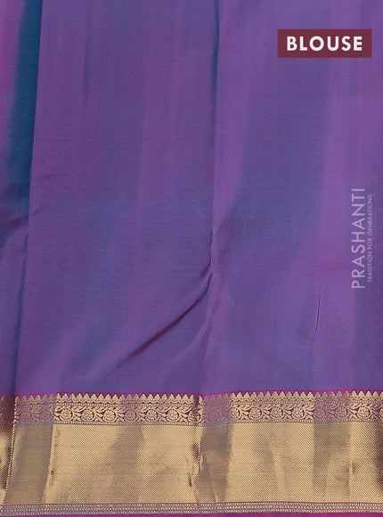 Pure kanchipuram silk saree teal green and pink with alover silver & gold zari weaves & buttas and rich zari woven border