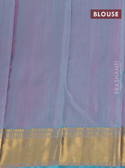 Pure kanchipuram silk saree light pink and teal blue with alover silver & gold zari weaves & buttas and rich zari woven border