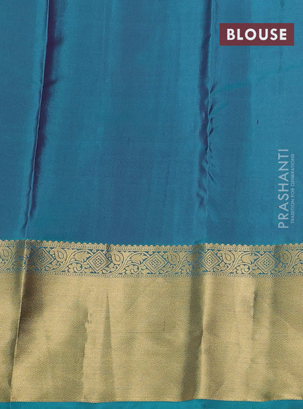 Pure kanchipuram silk saree magenta pink and teal blue with allover zari checks & buttas and rich zari woven border