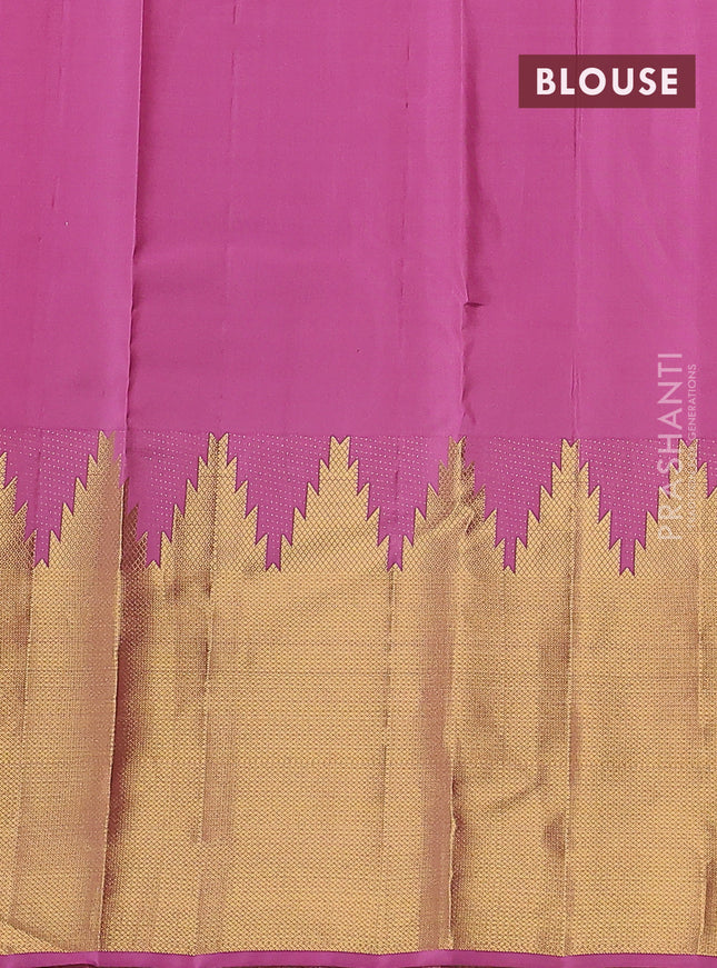 Pure kanchipuram silk saree mauve pink with allover zari woven buttas and long temple design zari woven border