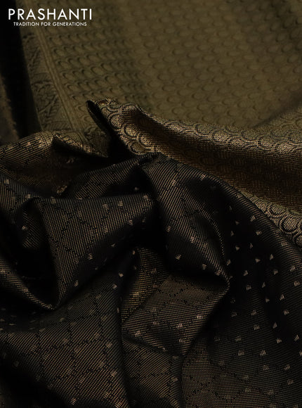 Pure kanchipuram silk saree black and teal blue with allover self emboss & zari weaves and rich zari woven border