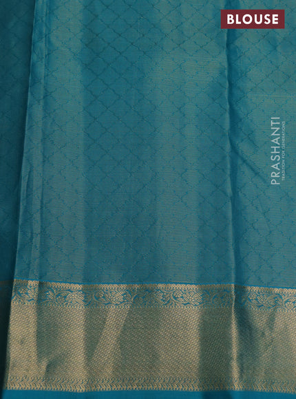 Pure kanchipuram silk saree black and teal blue with allover self emboss & zari weaves and rich zari woven border