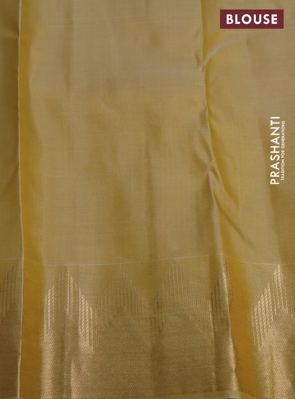 Pure kanchipuram silk saree sandal with allover zari woven temple buttas and rich zari woven border