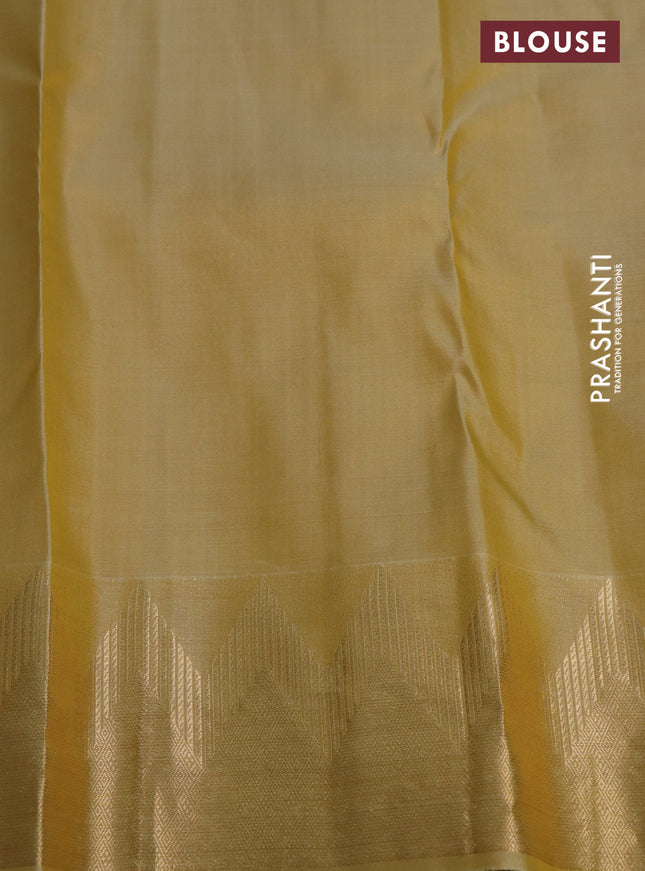 Pure kanchipuram silk saree sandal with allover zari woven temple buttas and rich zari woven border