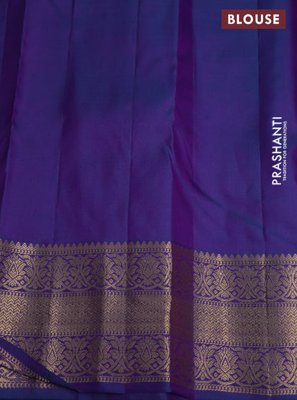 Pure kanchipuram silk saree dual shade of pinkish yellow and dual shade of blue with zari woven buttas and rich zari woven border