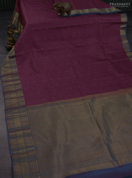 Pure kanchipuram silk saree mauve pink and dual shade of peacock blue with zari woven buttas and rich zari woven border