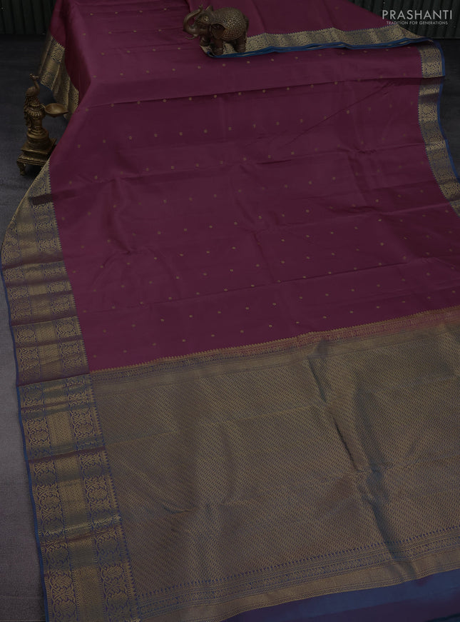 Pure kanchipuram silk saree mauve pink and dual shade of peacock blue with zari woven buttas and rich zari woven border
