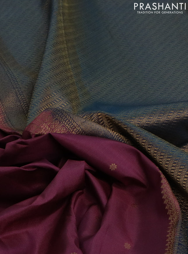 Pure kanchipuram silk saree mauve pink and dual shade of peacock blue with zari woven buttas and rich zari woven border