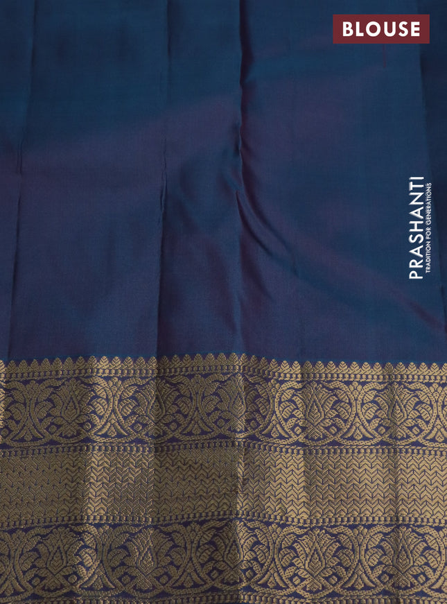 Pure kanchipuram silk saree mauve pink and dual shade of peacock blue with zari woven buttas and rich zari woven border