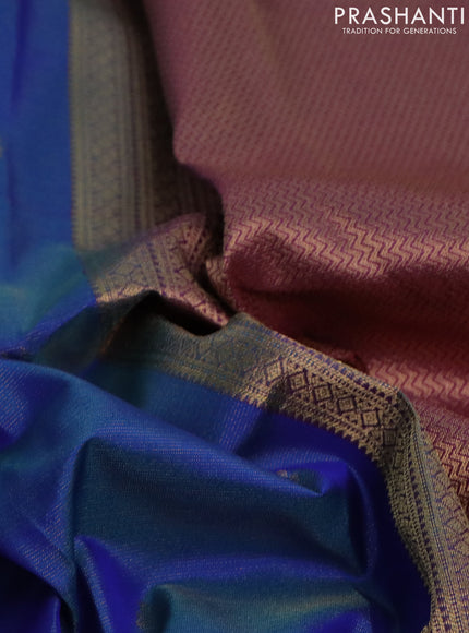 Pure kanchipuram silk saree dual shade of blue and purple with allover zari weaves & buttas and zari woven border