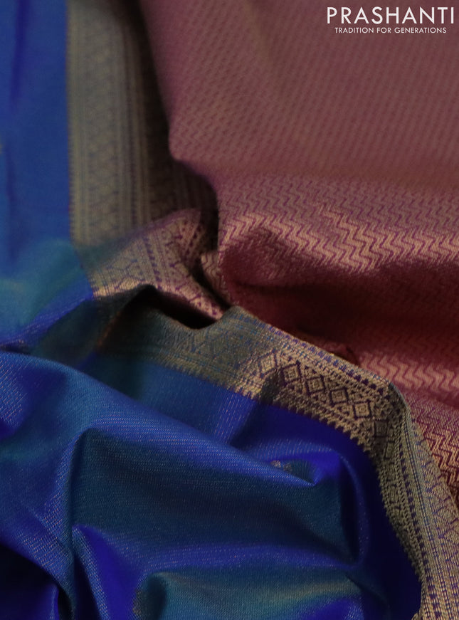 Pure kanchipuram silk saree dual shade of blue and purple with allover zari weaves & buttas and zari woven border