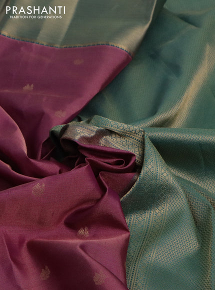 Pure kanchipuram silk saree mauve pink and teal green with allover zari weaves & buttas and zari woven border