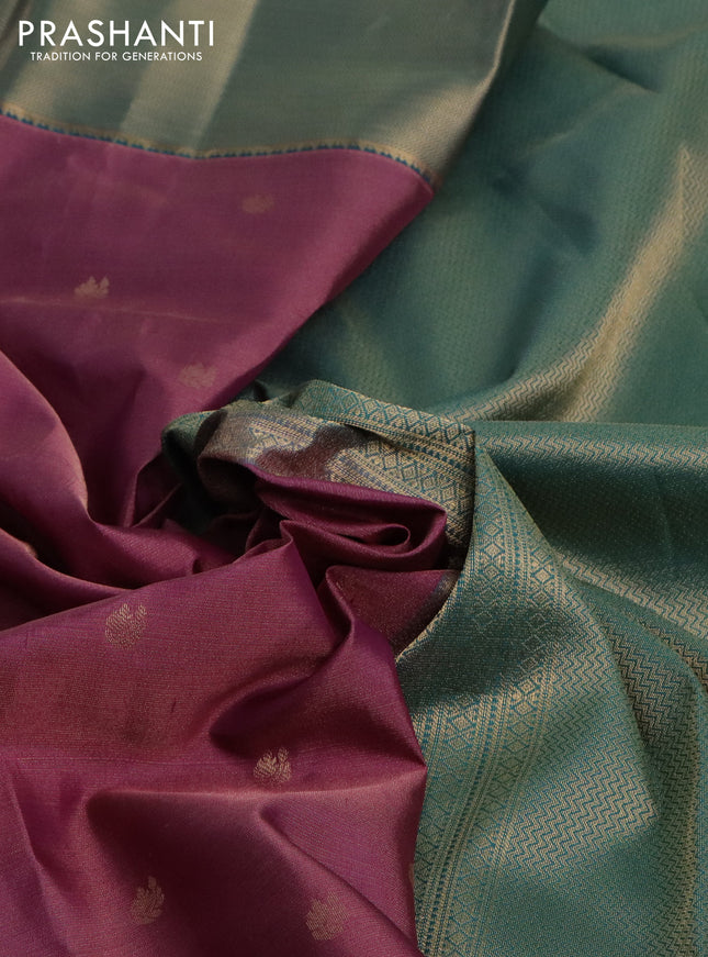 Pure kanchipuram silk saree mauve pink and teal green with allover zari weaves & buttas and zari woven border
