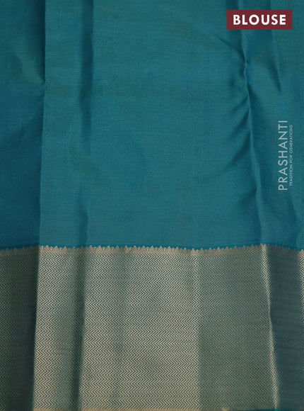Pure kanchipuram silk saree mauve pink and teal green with allover zari weaves & buttas and zari woven border