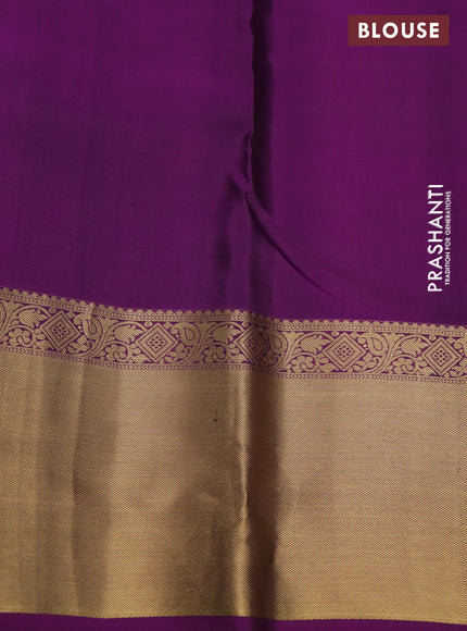 Pure kanchipuram silk saree grey and purple with allover zari checks & buttas and rich zari woven border