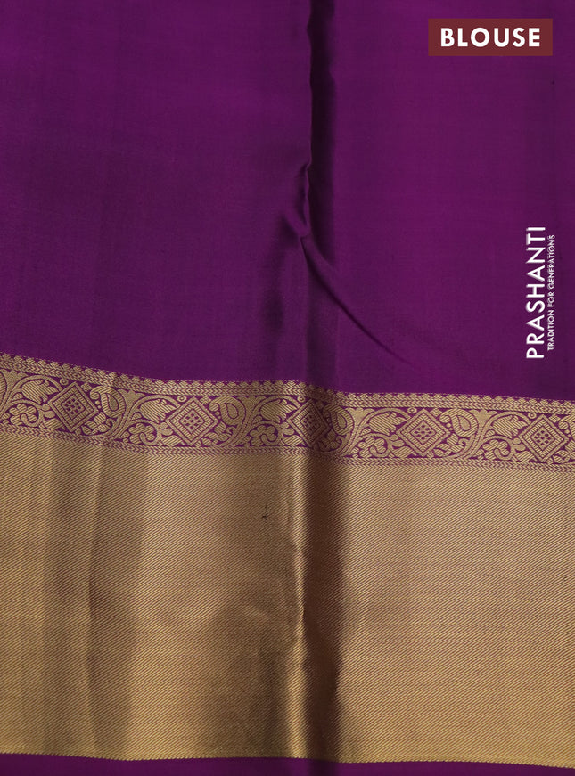 Pure kanchipuram silk saree grey and purple with allover zari checks & buttas and rich zari woven border