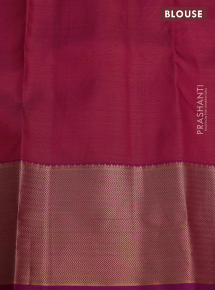 Pure kanchipuram silk saree dual shade of pink and purple with allover zari weaves & buttas and rich zari woven border