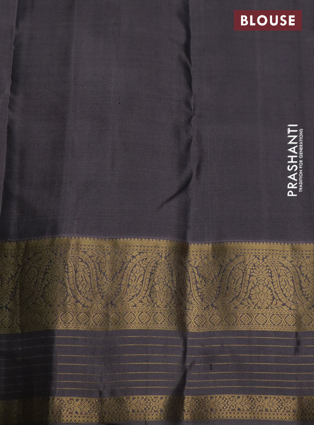 Pure kanchipuram silk saree green and grey with zari woven buttas and rich zari woven border