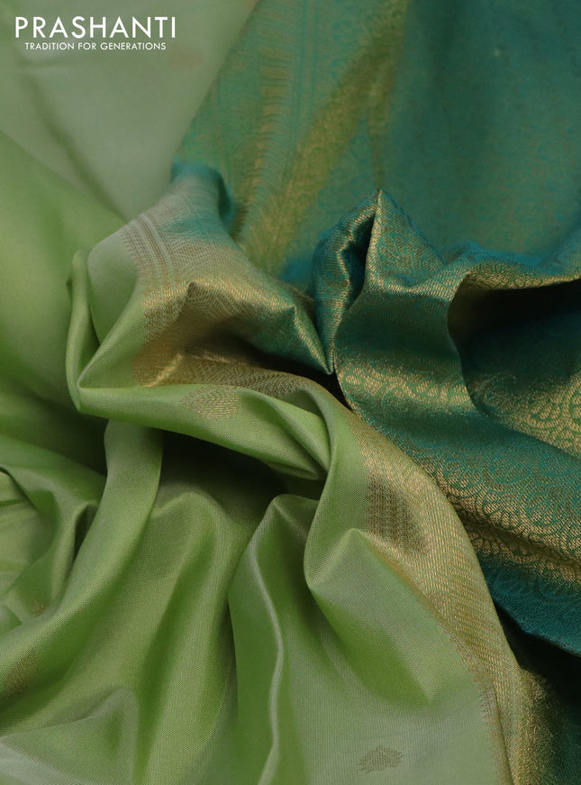 Pure kanchipuram silk saree pista green and teal green with zari woven buttas and rich zari woven border