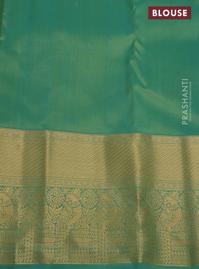 Pure kanchipuram silk saree pista green and teal green with zari woven buttas and rich zari woven border