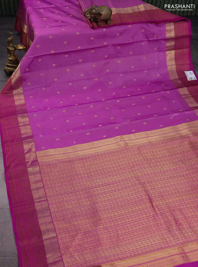 Pure kanchipuram silk saree mild purple and purple with zari woven buttas and thread & zari woven border