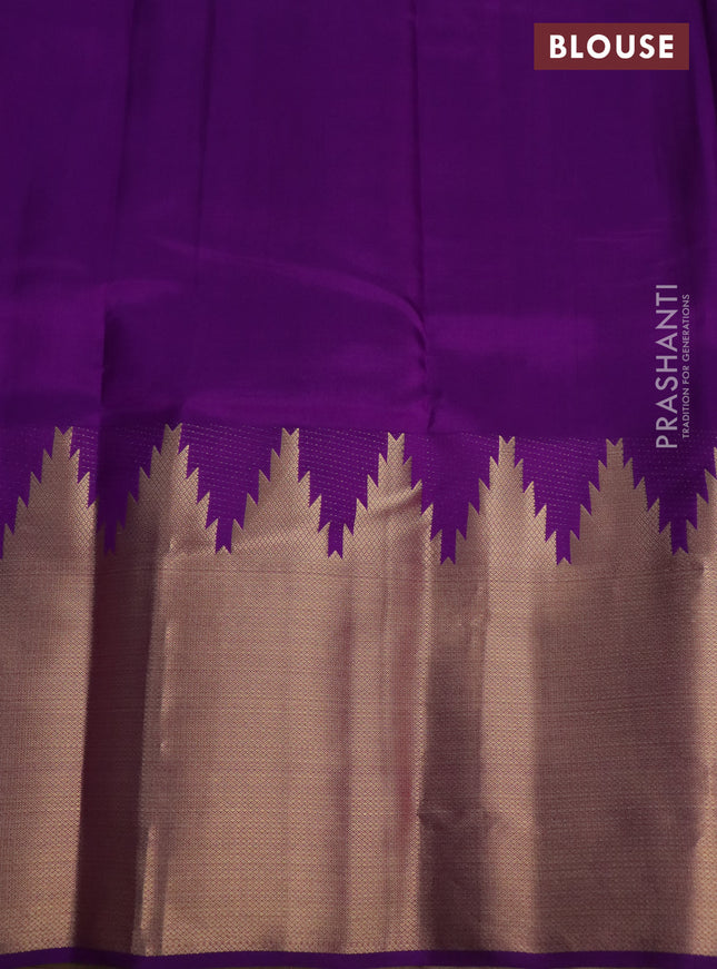 Pure kanchipuram silk saree mauve pink and violet with plain body and long temple design zari woven border